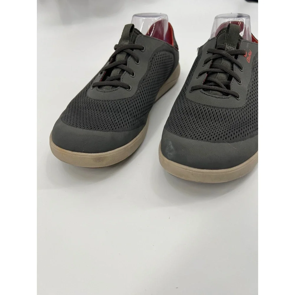OluKai Nohea Moku Mens Charcoal Gray Mesh Boat Shoes Sneakers Drop-In Heel sz 13
